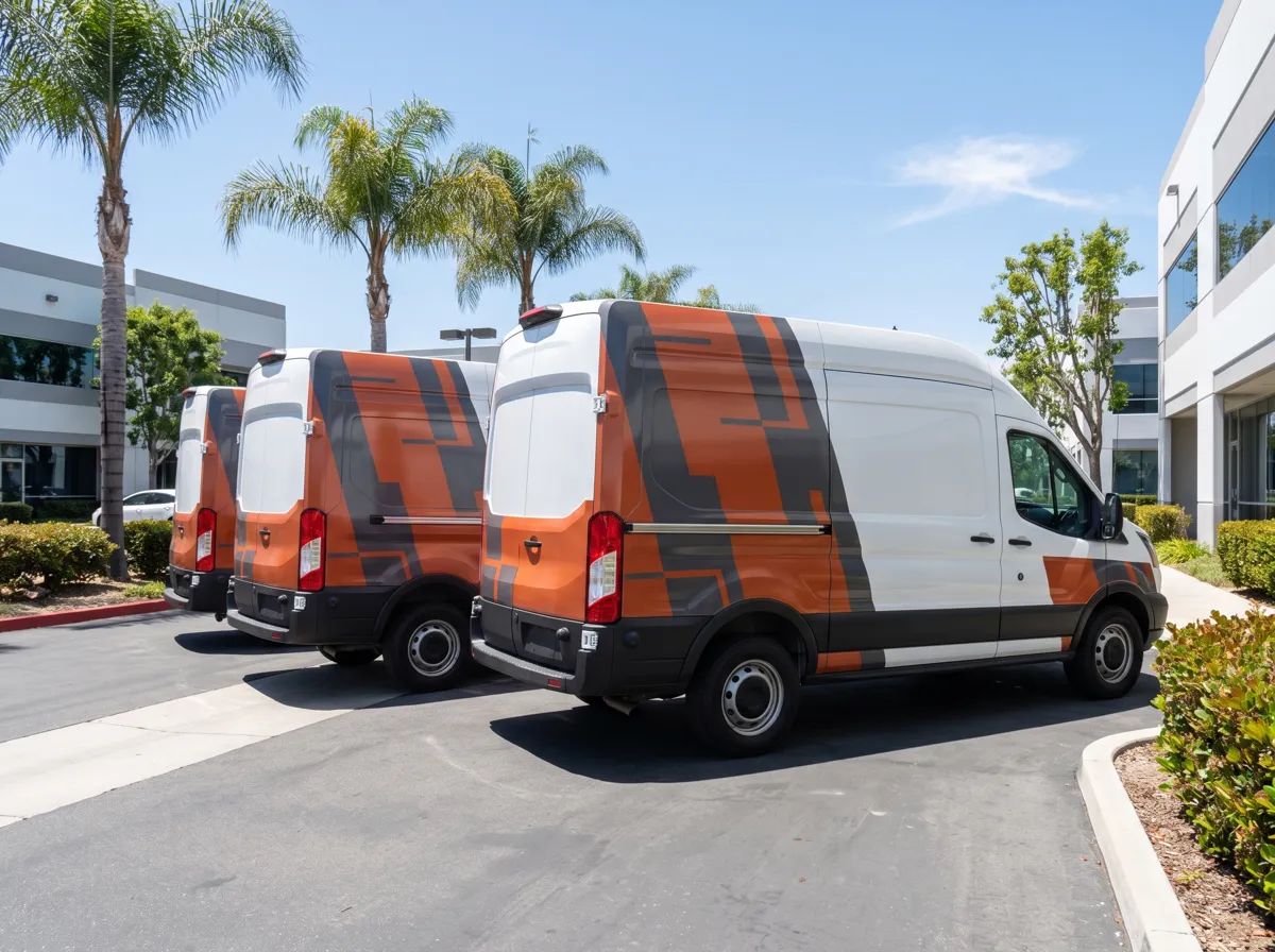 Fleet of commercial cargo vans with custom vehicle wraps in San Diego Fleet of commercial cargo vans with custom vehicle wraps in San Diego